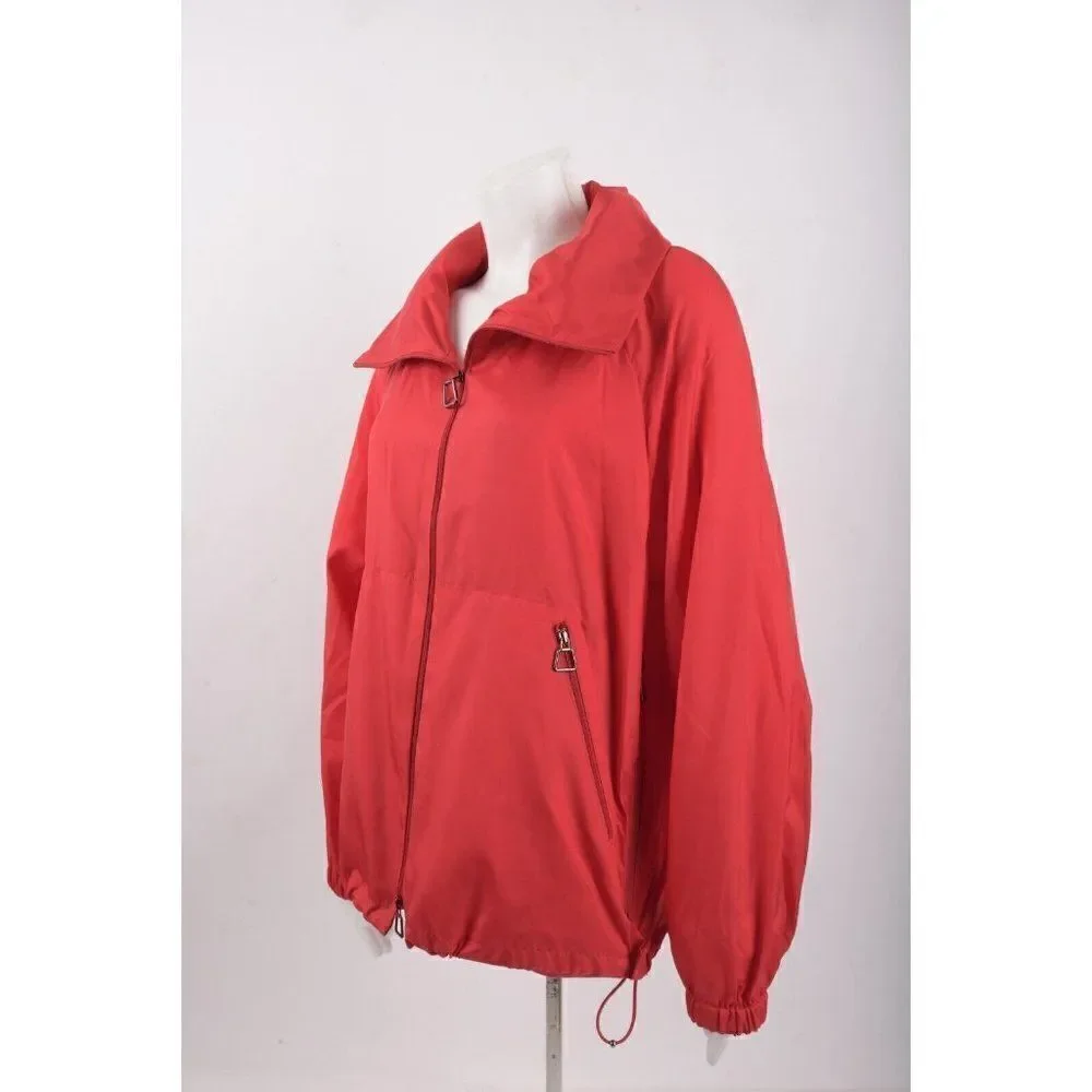 AKRIS Womans Veronique Red Silk Jacket Blouson Taffeta Size 4 Hooded NWT $2590